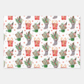 かわいい水色サンタ小妖精や小人ジンジャーブレッドクリスマス ラッピングペーパーシート (正面3)