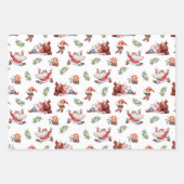 かわいい水色サンタ小妖精や小人ジンジャーブレッドクリスマス ラッピングペーパーシート (正面)