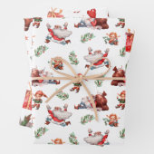 かわいい水色サンタ小妖精や小人ジンジャーブレッドクリスマス ラッピングペーパーシート (インサイチュ)