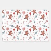 かわいい水色サンタ小妖精や小人ジンジャーブレッドクリスマス ラッピングペーパーシート (正面3)