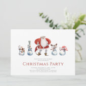 かわいい水色サンタ雪だるまクリスマスカード 招待状 (スタンド正面)