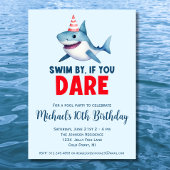 かわいい水色シャークプールパーティー誕生日 招待状