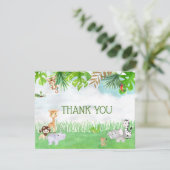 かわいい水色ジャングルサファリ動物ありがとう 招待状 (スタンド正面)