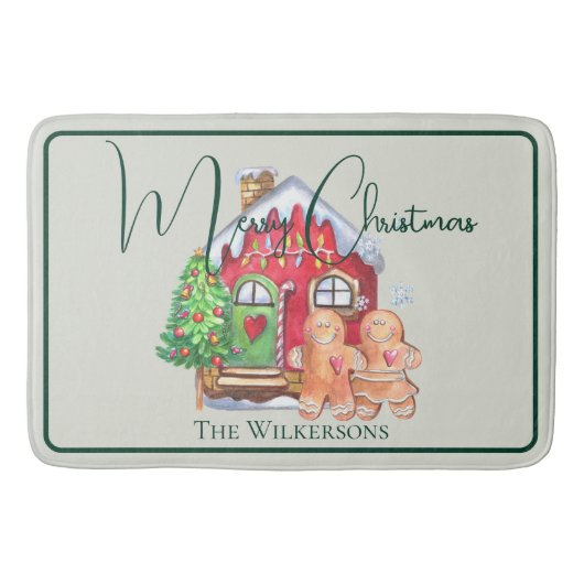 かわいい水色ジンジャーパン人をセージに バスマット (正面)