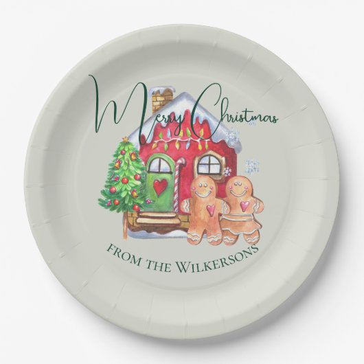 かわいい水色ジンジャーパン人をセージに ペーパープレート (正面)