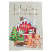 かわいい水色ジンジャーパン人をセージに ミディアムペーパーバッグ (裏面)