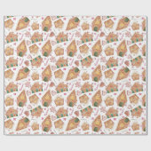 かわいい水色ジンジャーブレッドハウスホワイトクリスマス ラッピングペーパー (フラット)