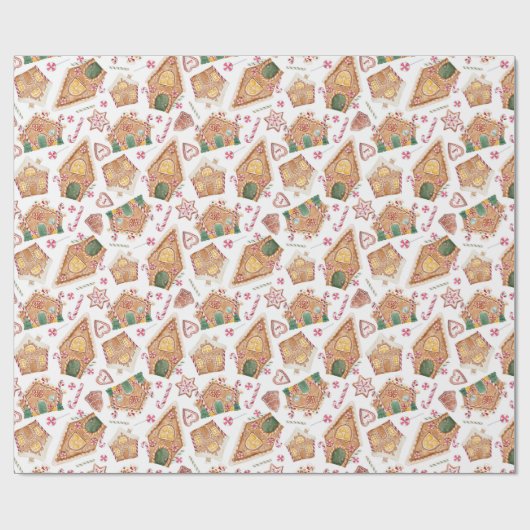 かわいい水色ジンジャーブレッドハウスホワイトクリスマス ラッピングペーパー (フラット)