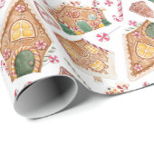 かわいい水色ジンジャーブレッドハウスホワイトクリスマス ラッピングペーパー (ロールコーナー)