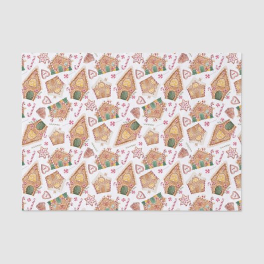 かわいい水色ジンジャーブレッドハウスホワイトクリスマス 薄葉紙 (正面)