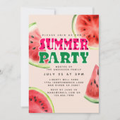 かわいい水色スイカ夏パーティー |ピンク 招待状 (正面)