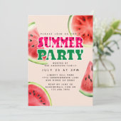かわいい水色スイカ夏パーティー |ピンク 招待状 (スタンド正面)