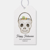 かわいい水色スカルトリートバケットハロウィーン ギフトタグ (正面)