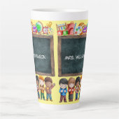 かわいい水色スクールシャルボードおもしろい先生ギフト カフェラテマグ (正面)