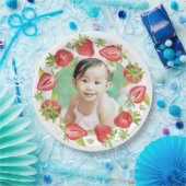 かわいい水色ストロベリーファースト誕生日 ペーパープレート (パーティー)