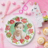 かわいい水色ストロベリーファースト誕生日 ペーパープレート (パーティー)