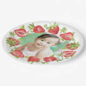 かわいい水色ストロベリーファースト誕生日 ペーパープレート (アングル)