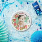 かわいい水色ストロベリーファースト誕生日 ペーパープレート (パーティー)