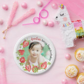 かわいい水色ストロベリーファースト誕生日 ペーパープレート (パーティー)