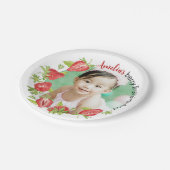 かわいい水色ストロベリーファースト誕生日 ペーパープレート (アングル)