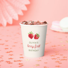 かわいい水色ストロベリーファースト誕生日 紙コップ