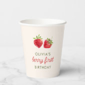 かわいい水色ストロベリーファースト誕生日 紙コップ (裏面)