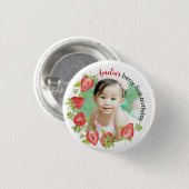 かわいい水色ストロベリーファースト誕生日 缶バッジ (正面&裏面)