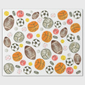 かわいい水色スポーツボールキッズチルドレン誕生日 ラッピングペーパー (フラット)