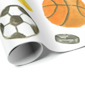 かわいい水色スポーツボールキッズチルドレン誕生日 ラッピングペーパー (ロールコーナー)