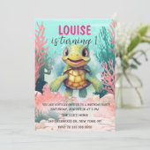 かわいい水色タートルザシーズン誕生日 招待状 (スタンド正面)