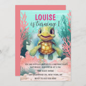 かわいい水色タートルザシーズン誕生日 招待状 (正面/裏面)