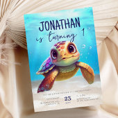 かわいい水色タートルザシーズン誕生日 招待状