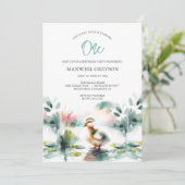 かわいい水色ダックキッドの誕生日招待状 招待状 (スタンド正面)