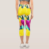 かわいい水色チューリップベージュイエローピンク カプリレギンス (裏面)