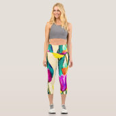 かわいい水色チューリップベージュイエローピンク カプリレギンス (正面)