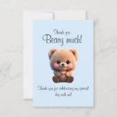 かわいい水色テディベアのベビーガールの誕生日 サンキューカード (正面)