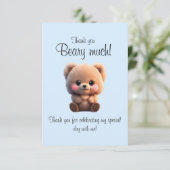 かわいい水色テディベアのベビーガールの誕生日 サンキューカード (スタンド正面)