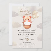 かわいい水色テディベアニュートラルベビーシャワー 招待状 (正面)