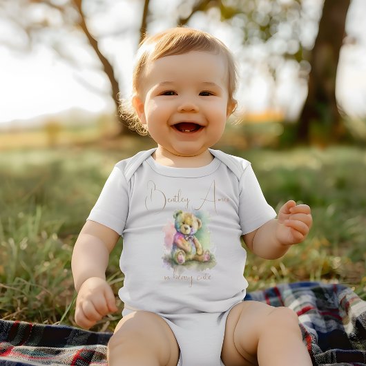 かわいい水色テディベア名前をカスタムするギフト ベビーボディスーツ