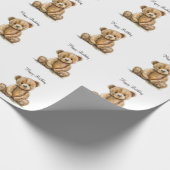 かわいい水色テディベア誕生日 ラッピングペーパー (角)