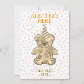 かわいい水色テディベア誕生日 招待状 (正面)