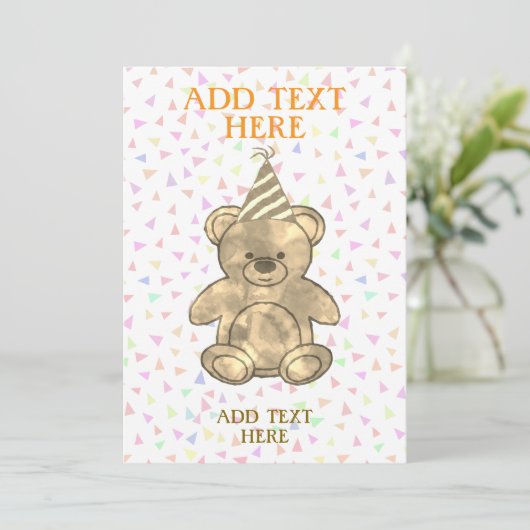 かわいい水色テディベア誕生日 招待状 (スタンド正面)
