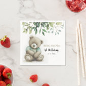 かわいい水色テディベア離れ誕生日任意の年齢 スタンダードカクテルナプキン (インサイチュ)