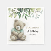 かわいい水色テディベア離れ誕生日任意の年齢 スタンダードカクテルナプキン (正面)