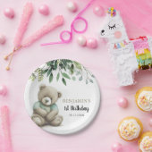 かわいい水色テディベア離れ誕生日任意の年齢 ペーパープレート (パーティー)