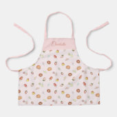 かわいい水色デザートパターンピンク名子供 エプロン (正面)