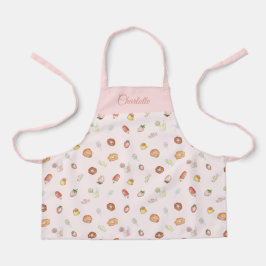 かわいい水色デザートパターンピンク名子供 エプロン