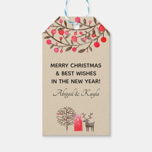 かわいい水色トナカイのアーストーンまたは任意の色 ギフトタグ (正面)