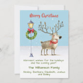 かわいい水色トナカイのクリスマスツリーカード シーズンカード (正面)