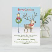 かわいい水色トナカイのクリスマスツリーカード シーズンカード (スタンド正面)